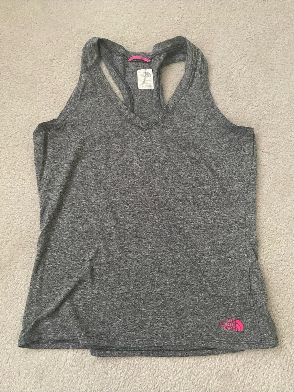 The North Face Women's Athletic Gray Racerback Tank with Pink Logo Accent